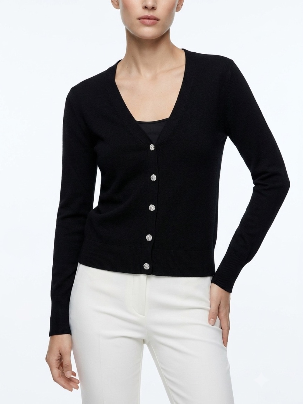 🌺 Zara Black V-Neck Button Down V Neck Long Sleeve Cardigan Sweater